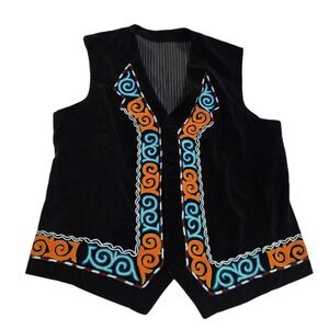 Unique Embroidered Black Velvet Vest Traditional Ethnic Tribal Folk Art Style